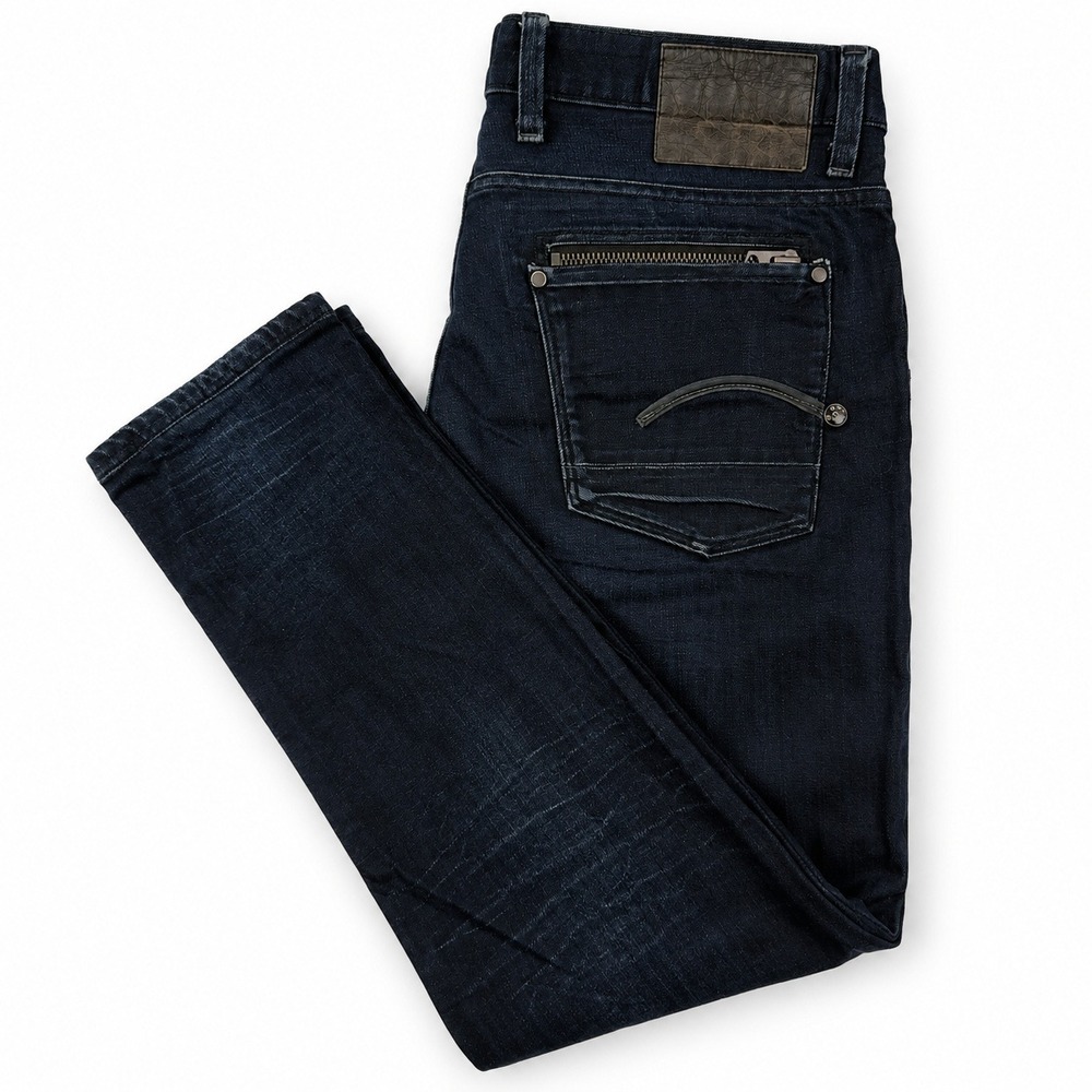 G-Star Raw Attacc Low Straight Jeans Mens 36x32 Blue Indigo Zipper Pocket Denim